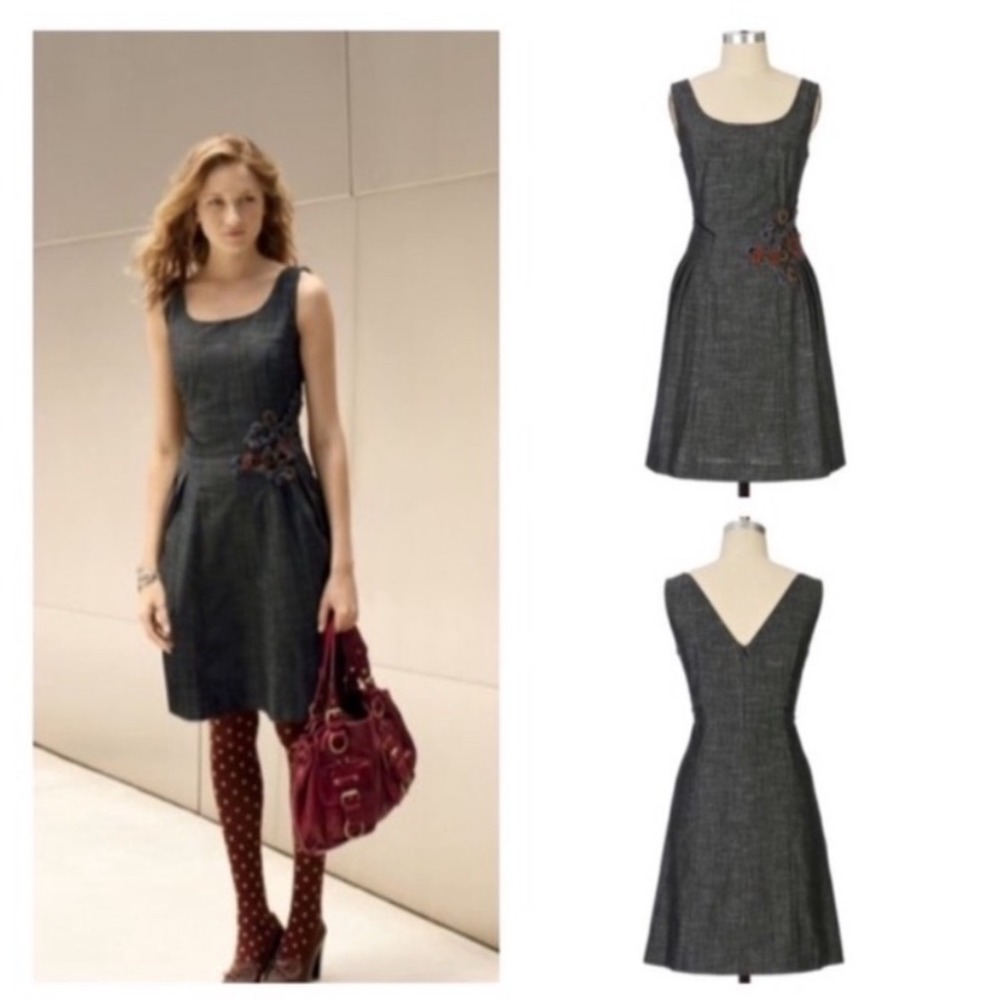 Tabitha Gray Fit & Flare Dress Crochet‎ Floral Applique Sleeveless Career 0350